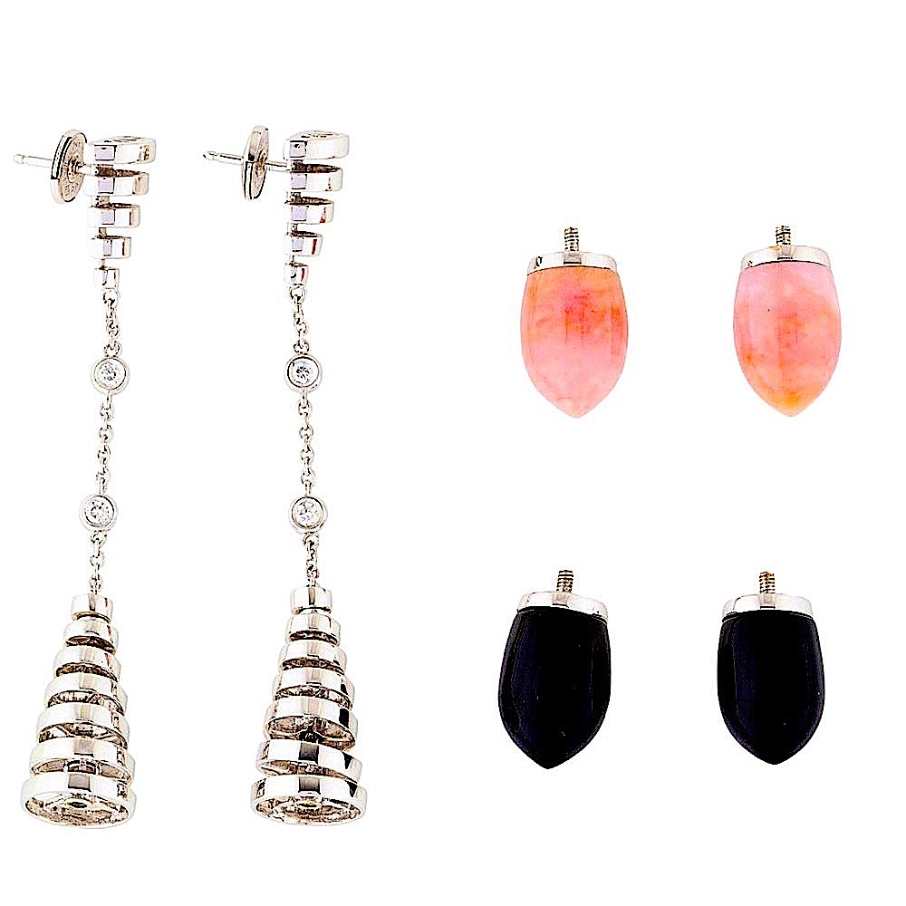 HIGH JEWELRY-18K AVAKIAN RIVIERA Earrings w/interchangeable Pink Opal & Onyx